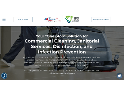 a screenshot of a website for commercial cleaning , janitorial services , disinfection , and infection prevention .