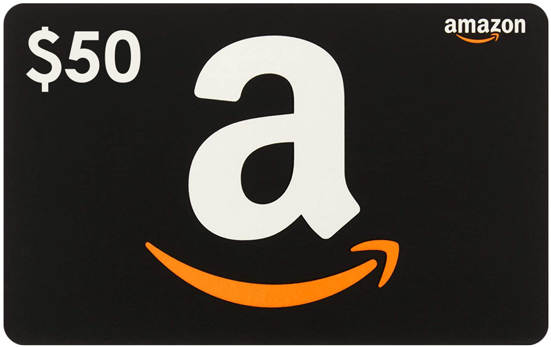 a $50 amazon gift card with a smile on it