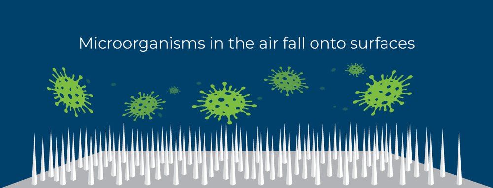 microorganisms in the air fall onto surfaces
