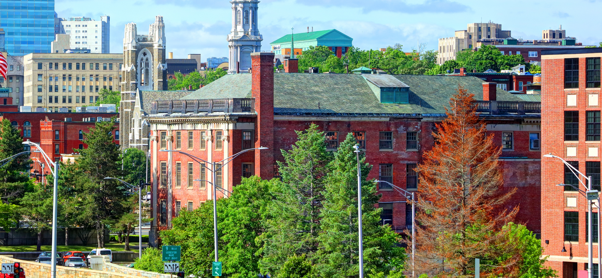 college and university town Worcester MA skyline