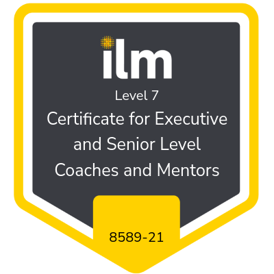 A digital badge for the ILM Level 7 Certificate for Executive and Senior Level Coaches and Mentors, code 8589-21.