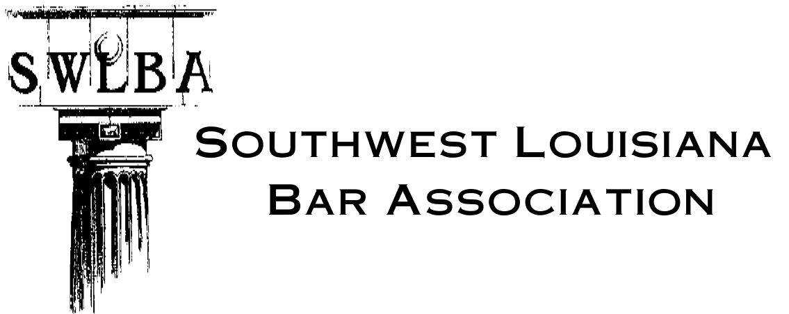 The logo for the southwest louisiana bar association is black and white.