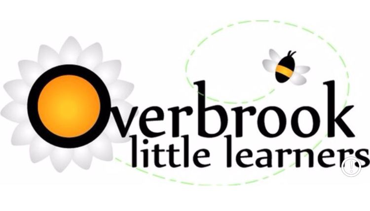 Logo for Overbrook Little Learners featuring a daisy flower, a bumblebee, and text.