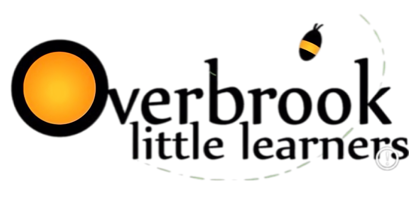Logo for Overbrook Little Learners featuring an orange circle as the letter O, black text, and a small bumblebee graphic.