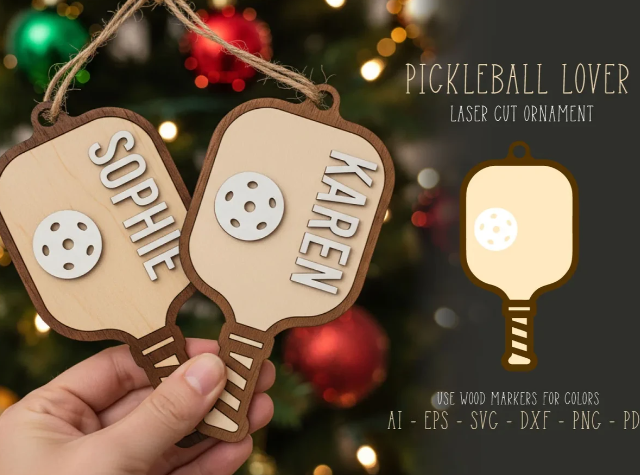 Personalized Laser Cut Wooden Pickleball Keychain