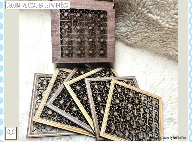 Laser Cut Decorative Wooden Coaster Set