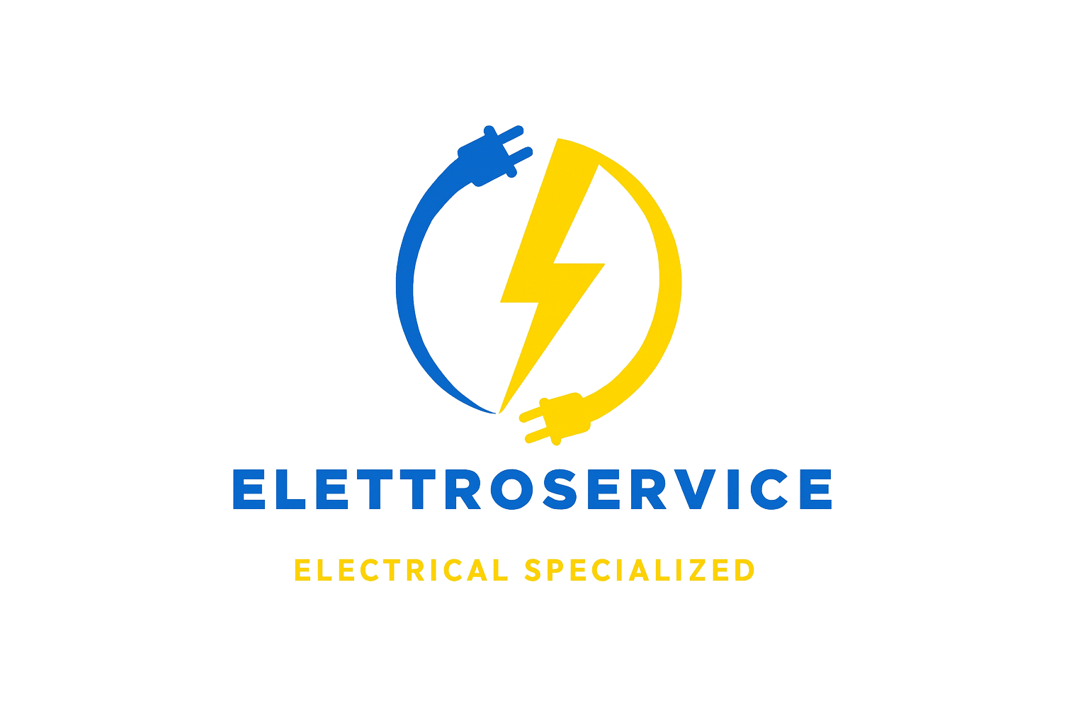Logo di Elettroservice: un fulmine giallo all'interno di un ovale formato da spine elettriche blu e gialle; il testo recita