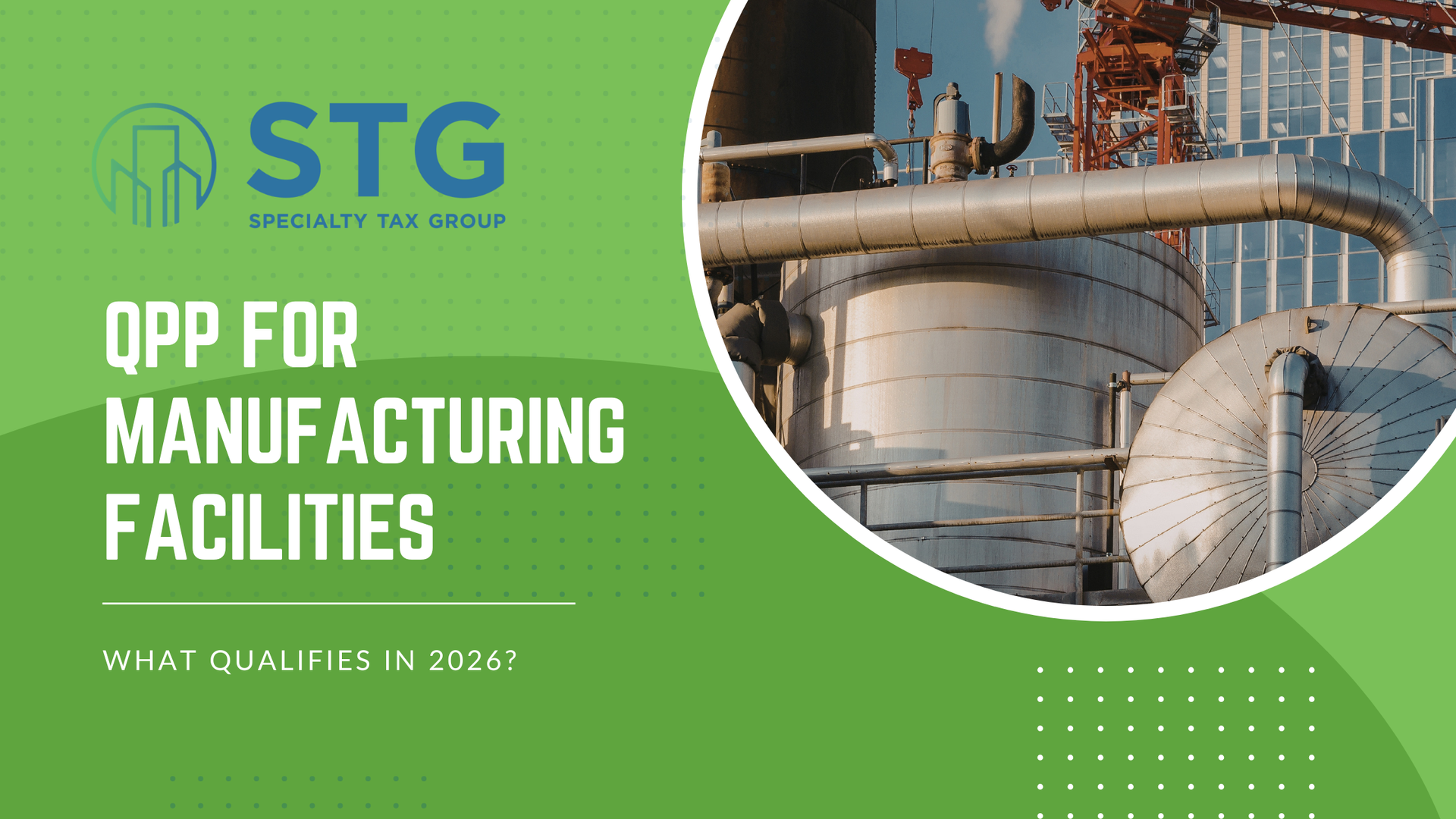 Green graphic for manufacturing facilities, showing industrial tanks and pipes, with 