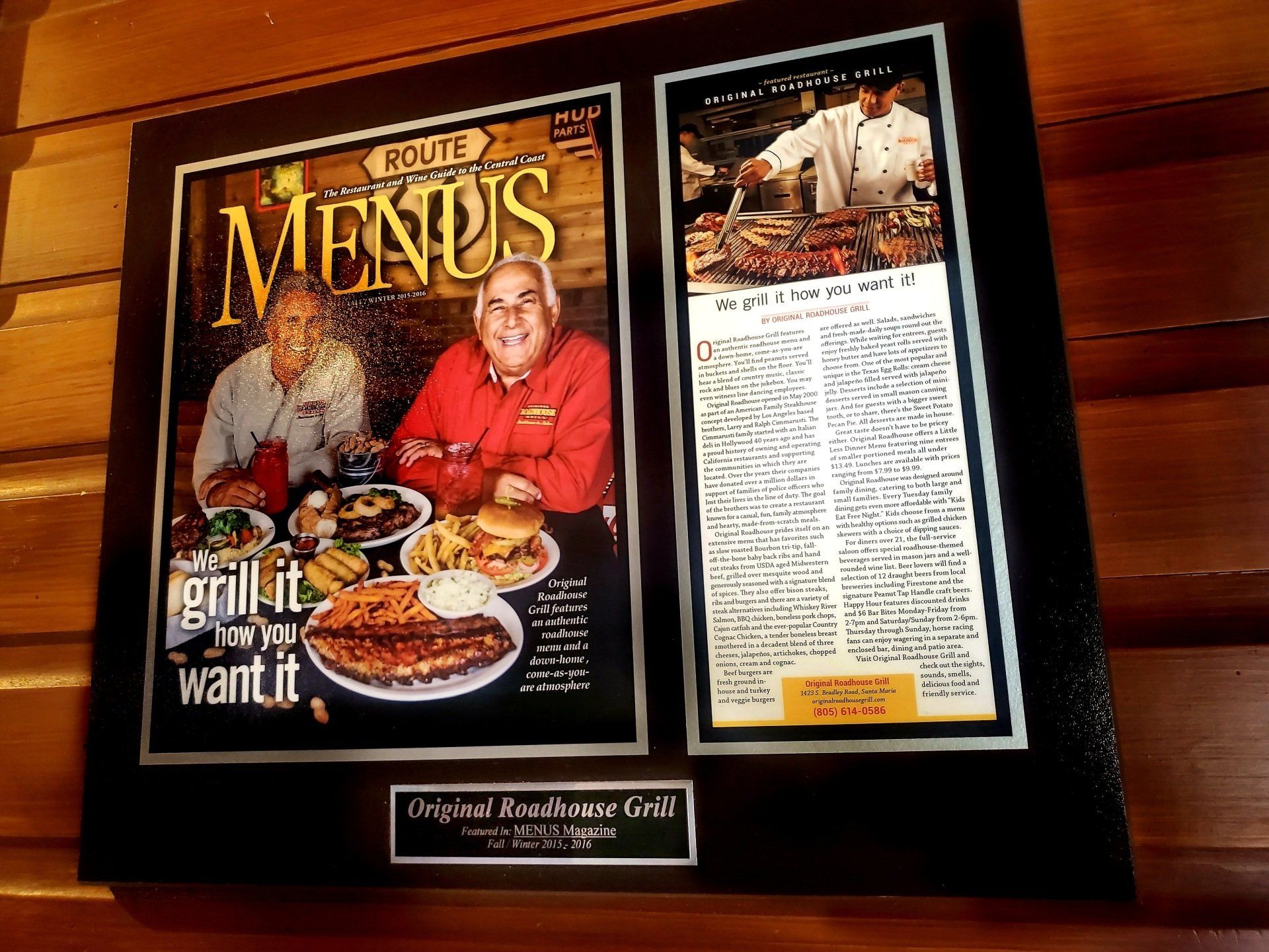 A framed picture of a menu for route menus