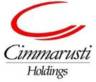 The logo for cinmarusti holdings is a red swirl with a white background.