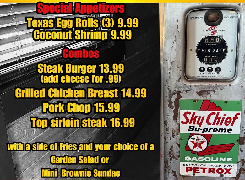 Cruise control combos starting at $ 13.99 comes with fries and your choice of garden salad or mini brownie