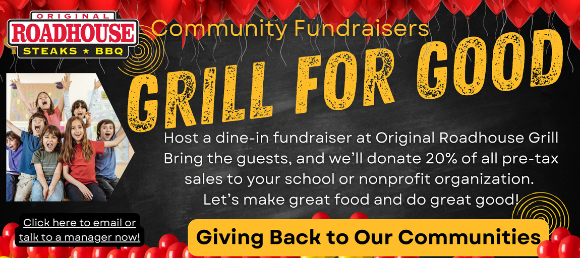 An advertisement for roadhouse steaks and bbq invites you to host an in-house fundraiser for your school or non-profit org