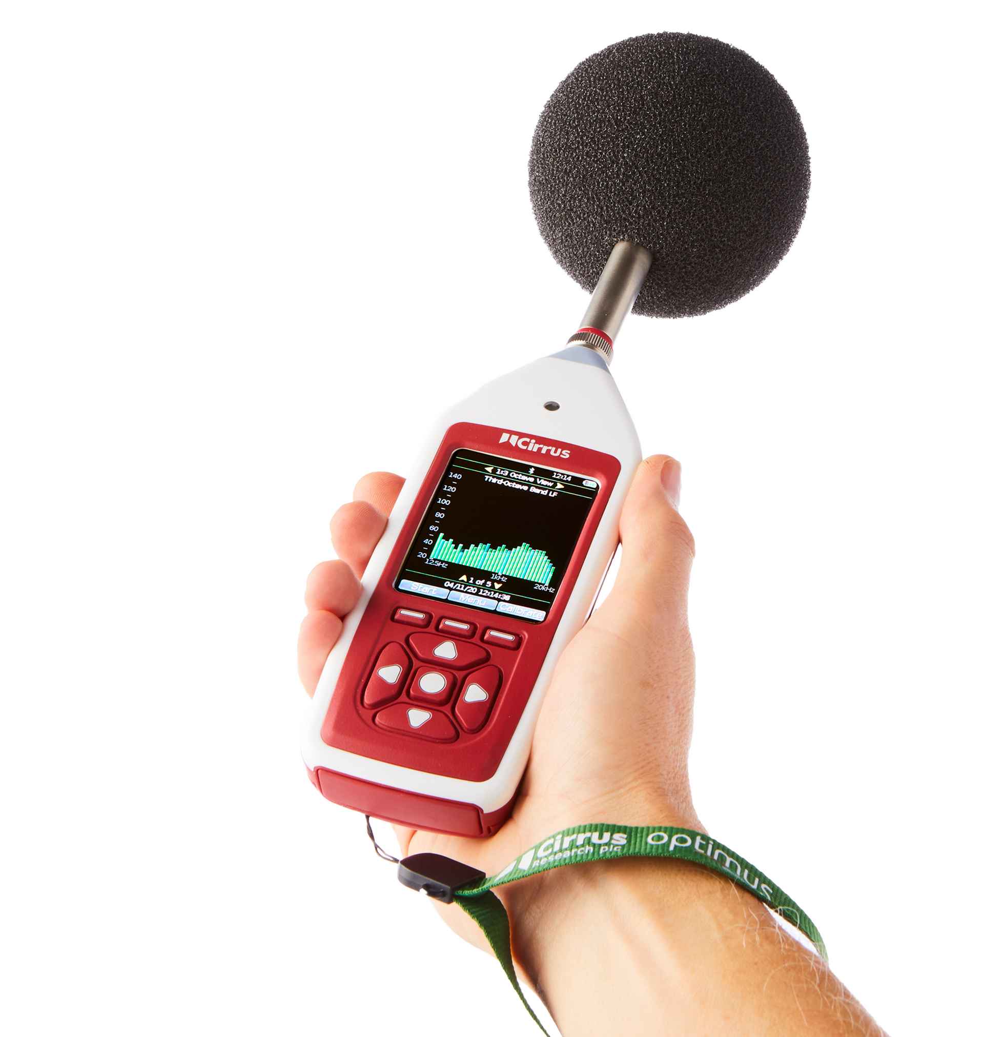 A person is holding a sound meter in their hand