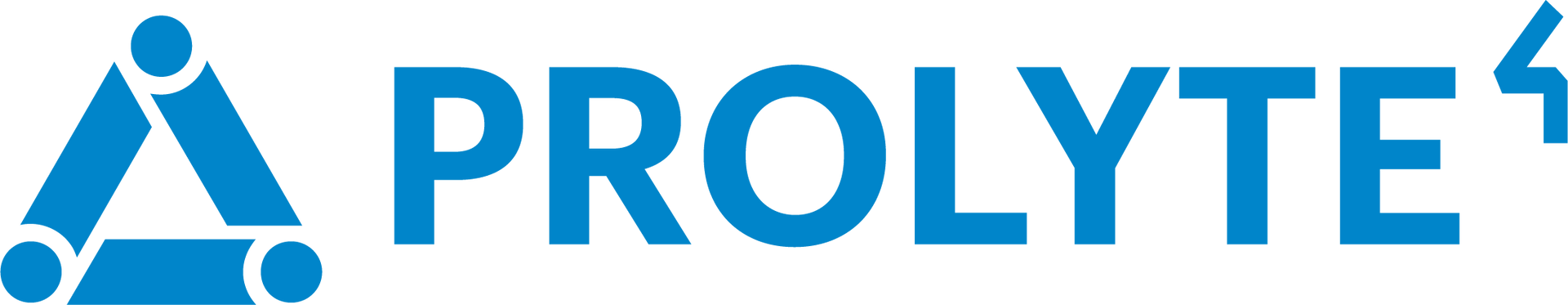 A blue and white logo for a company called Prolyte