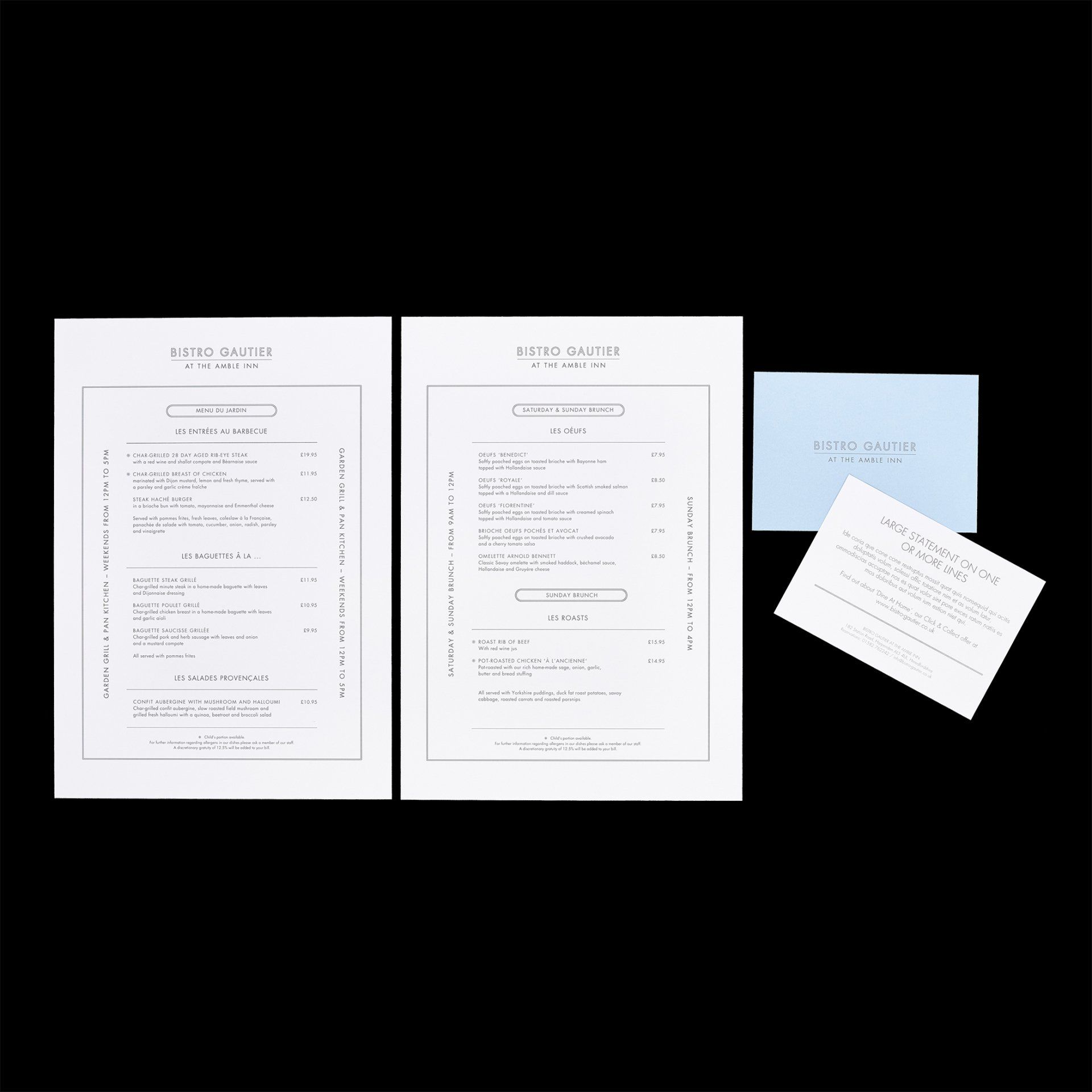 Bistro Gautier menu and business card