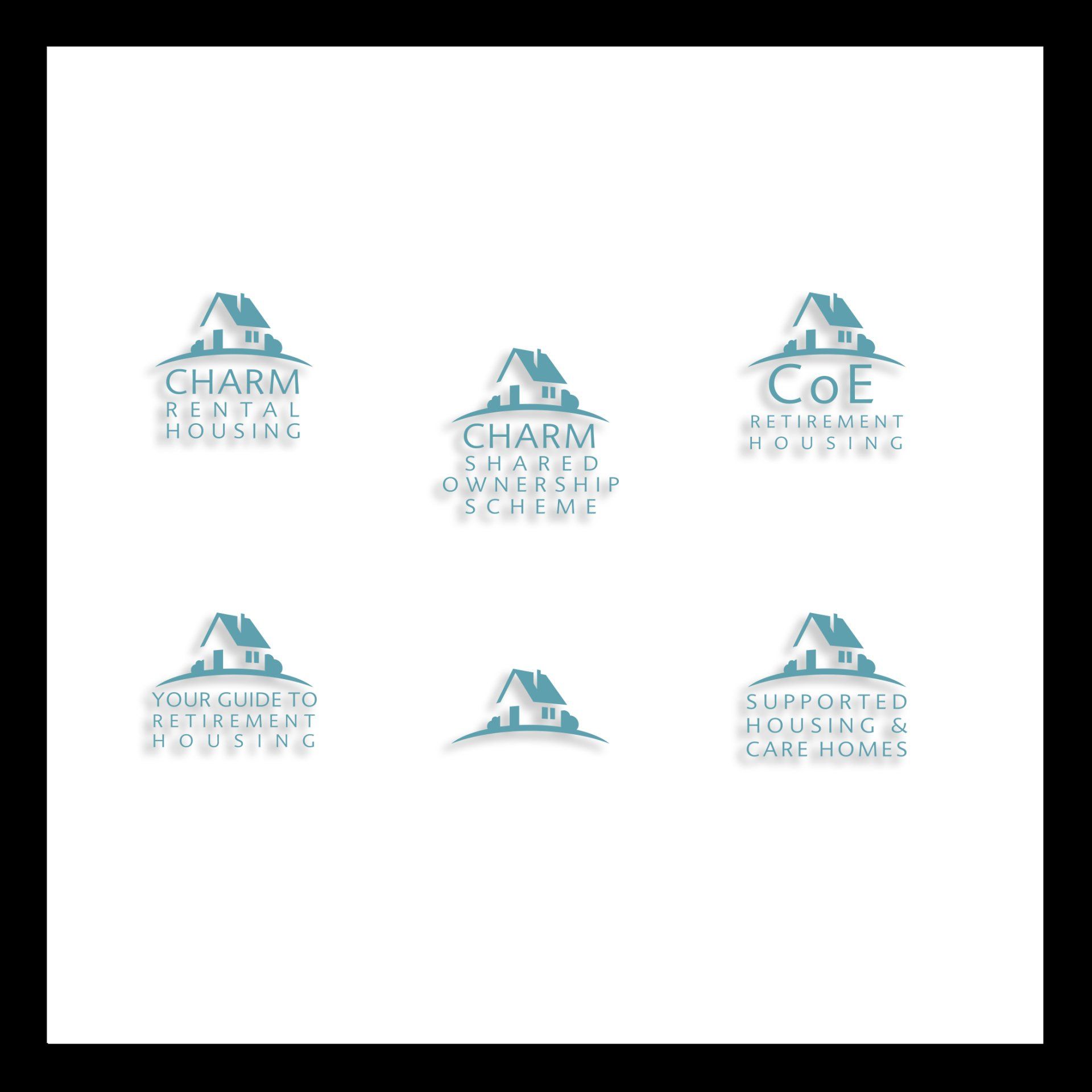 Logos designed for Charm Rental Housing and associated companies