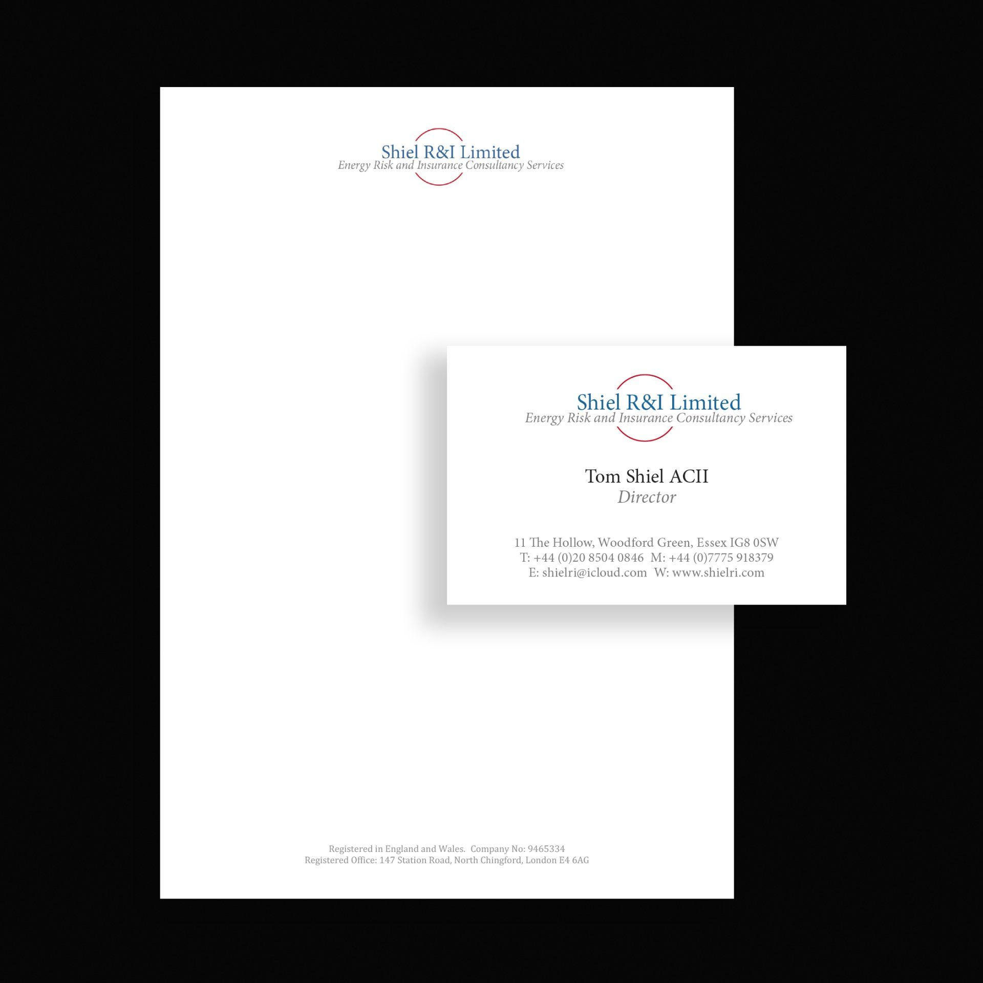 Shiel R&I logo and stationery design