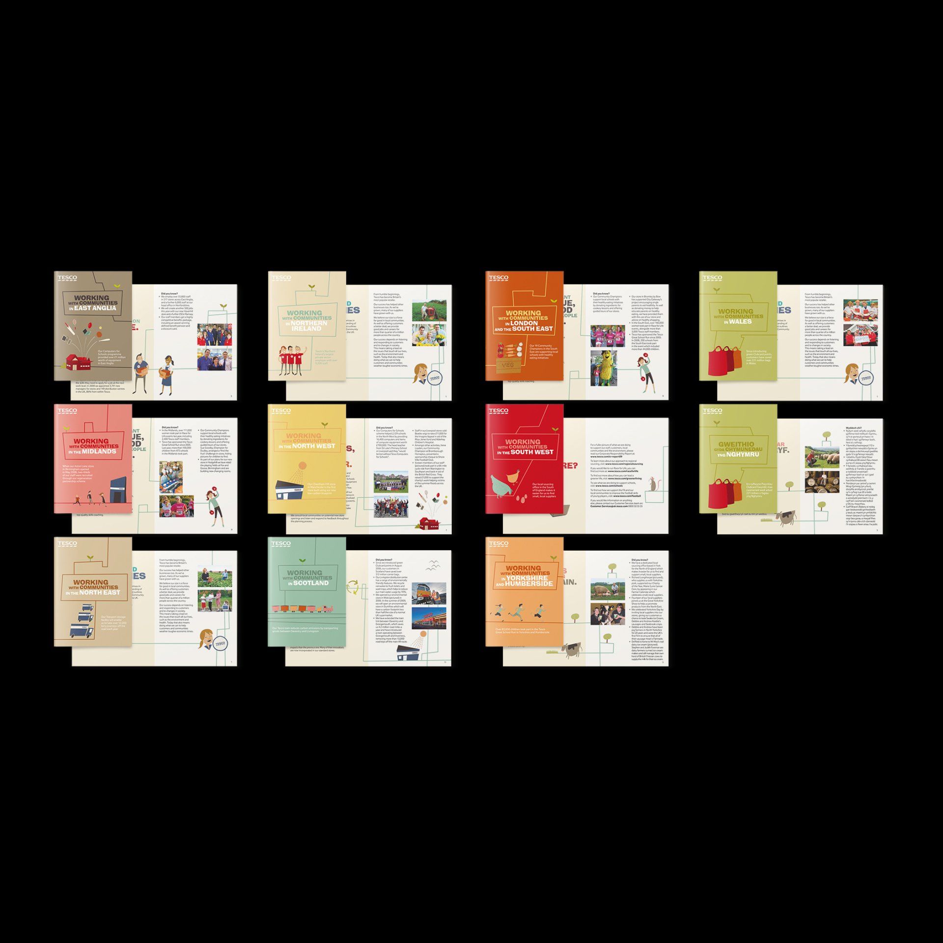 Set of eleven booklets for Tesco, titled Working with Communities, nationwide