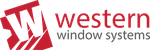 A red and white logo for western window systems