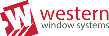 A red and white logo for western window systems