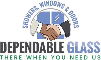 Dependable Glass Company Logo - graphic of hands shaking in front of a window