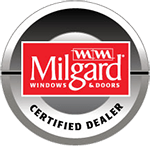 The logo for milgard windows and doors is a certified dealer.