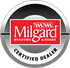 The logo for milgard windows and doors is a certified dealer.