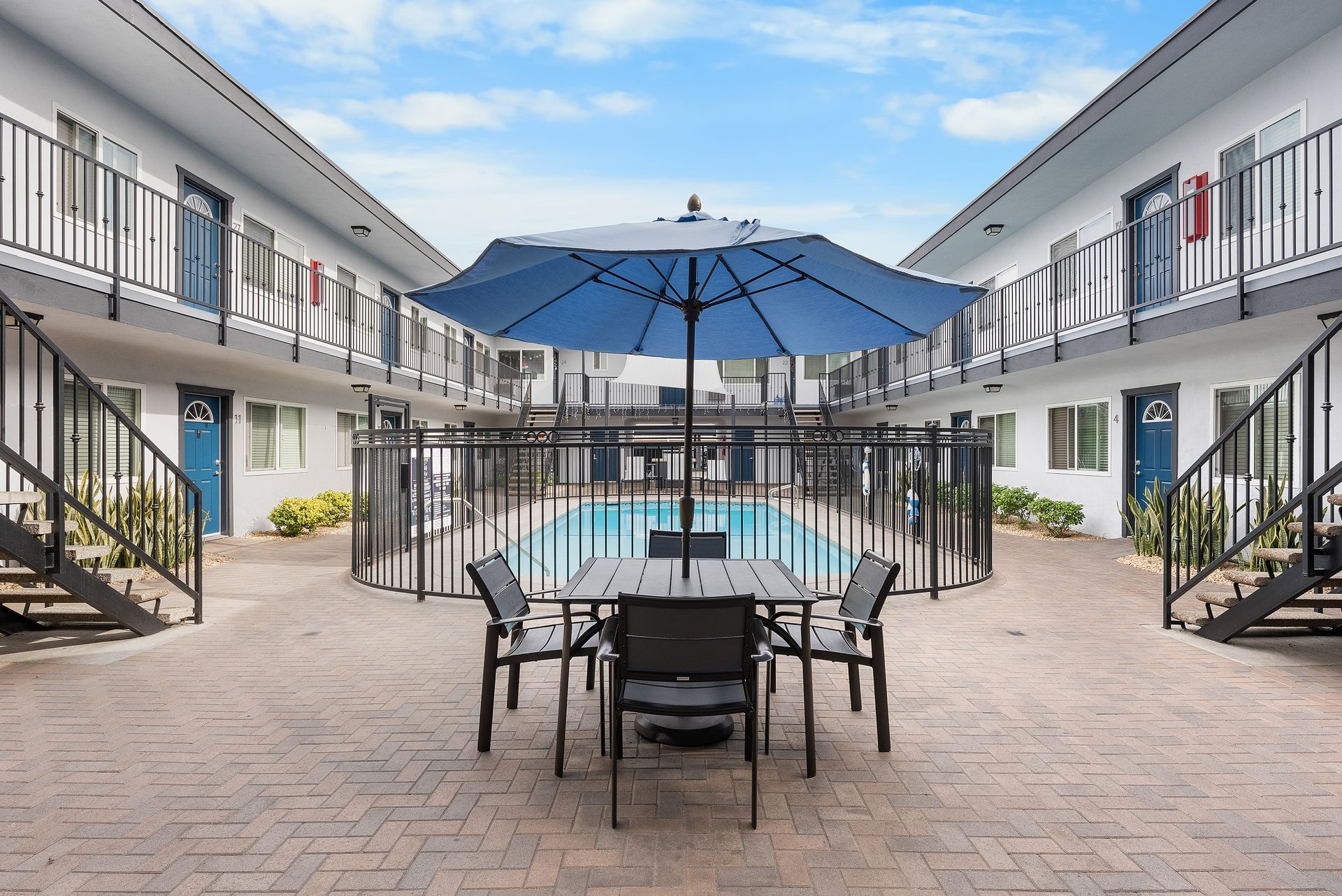 Picnic table and umbrella