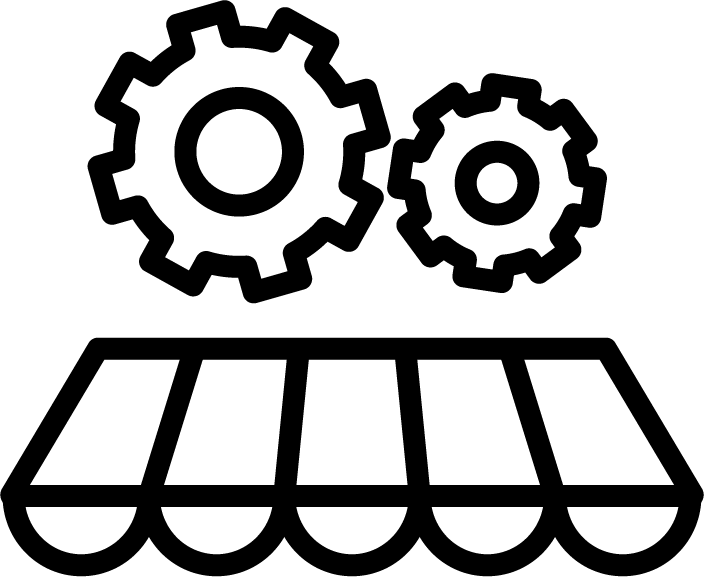 a black and white drawing of gears and a awning