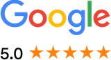 Ein Google-Logo mit fünf Sternen darauf