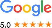 Ein Google-Logo mit fünf Sternen darauf