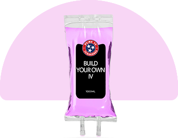 A purple bag with the words `` build your own iv '' on it is on a pink background.