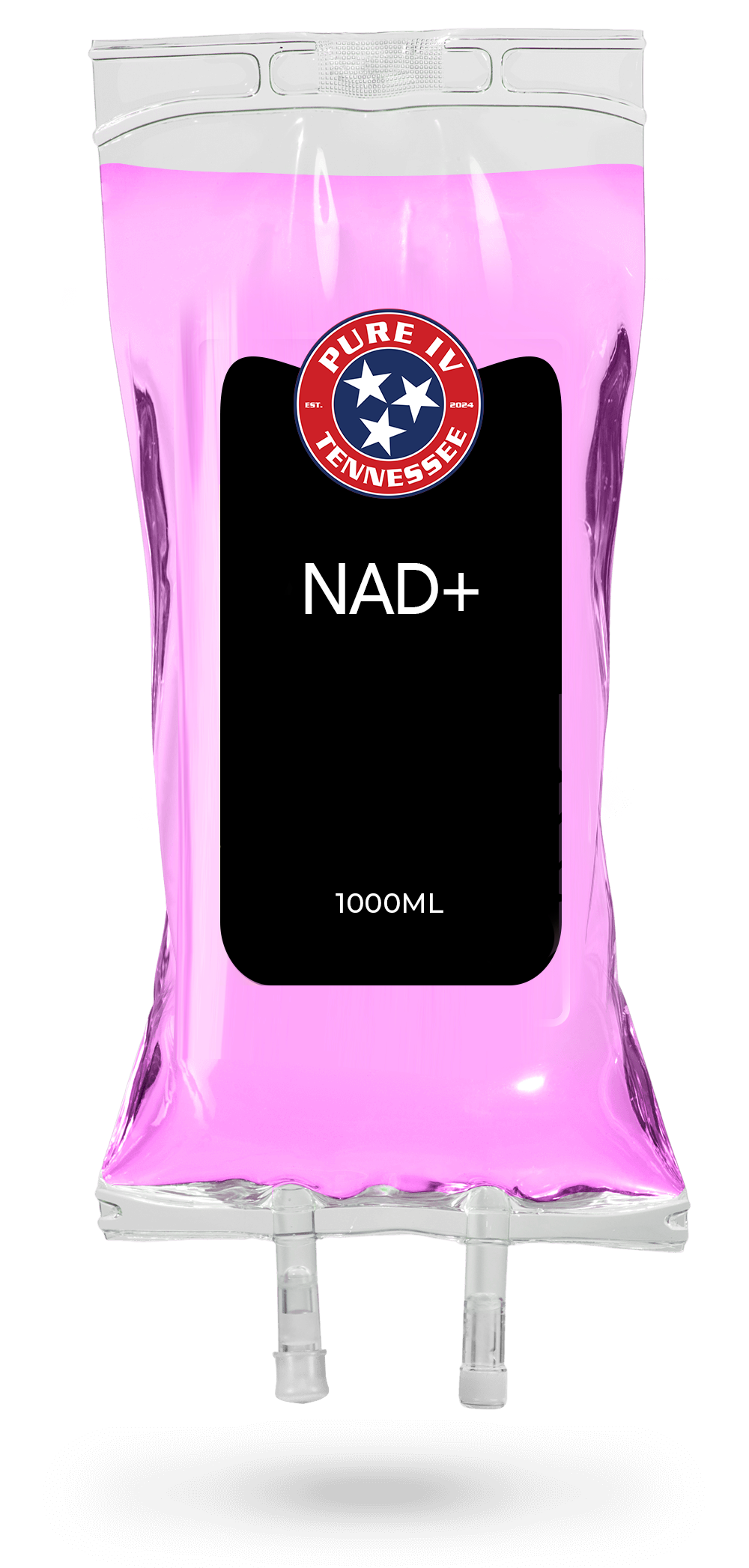 A pink bag with a black label that says nad +