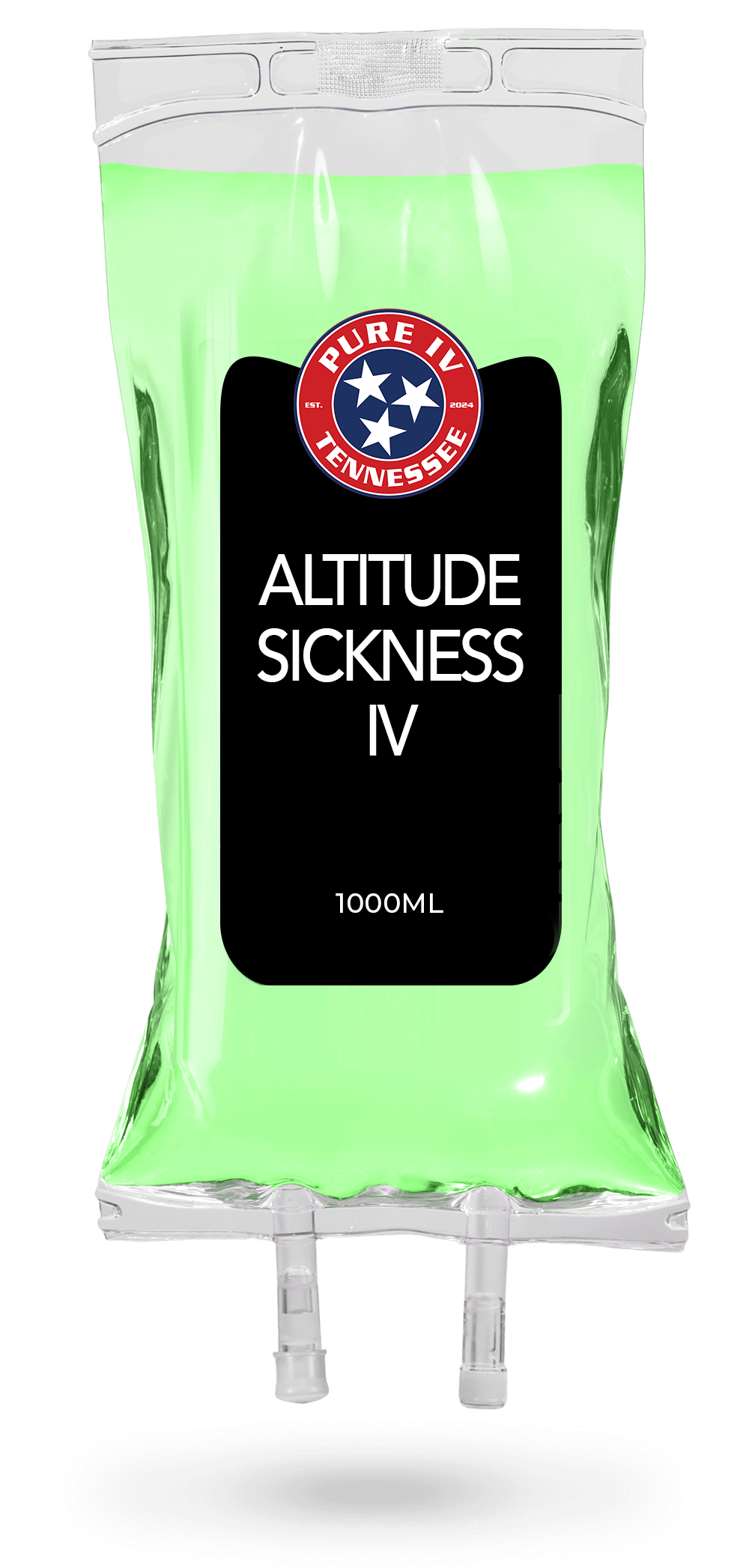 A green bag that says altitude sickness iv on it