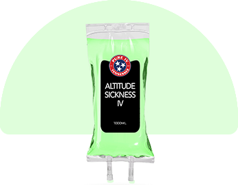 A bag of altitude sickness iv on a green background.