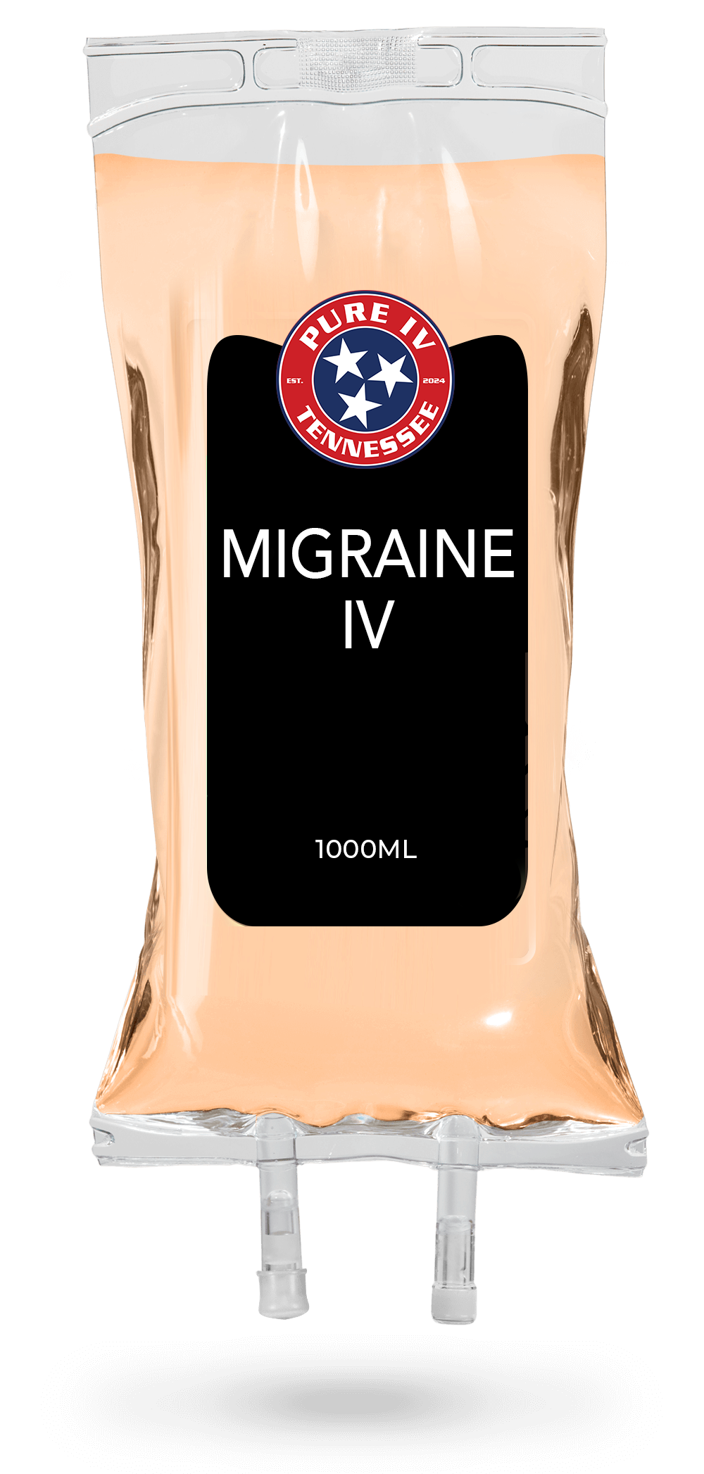 A bag of migraine iv on a white background.