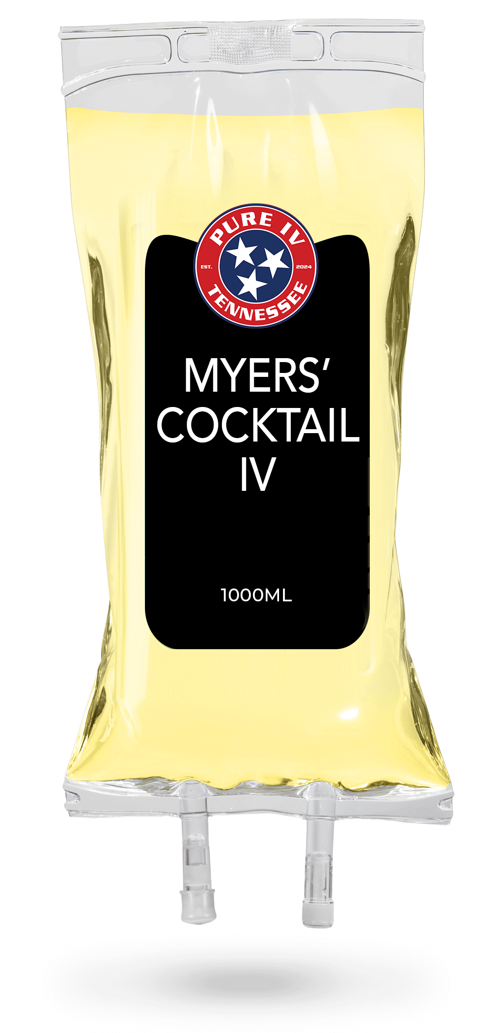 A bag of myers ' cocktail iv on a white background.