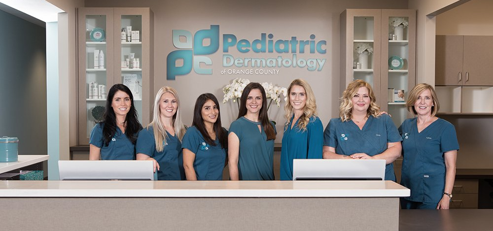 group photo of Pediatric Dermatology of Orange County providers and staff