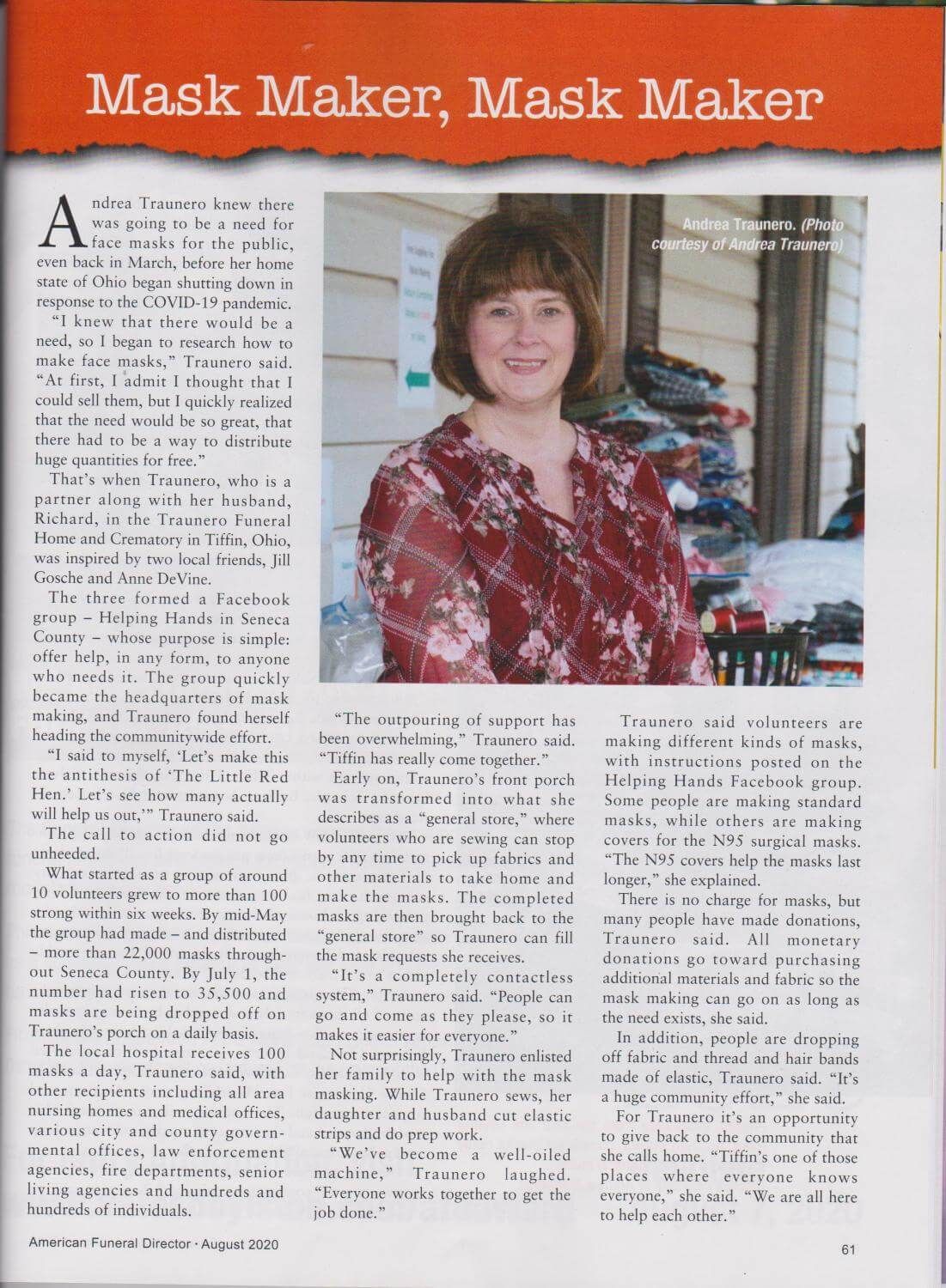 a magazine article about a mask maker