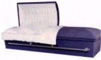 blue casket with white liner