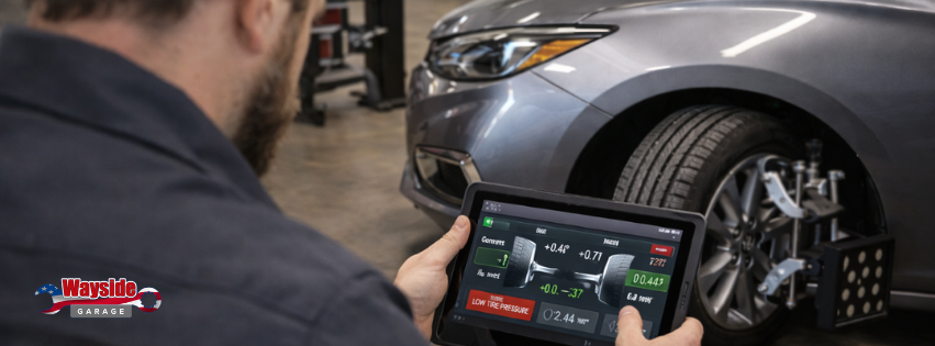 Car maintenance, Vehicle service, Wheel alignment, Suspension repair, Brake repair, Car safety, Uneven tire wear, Steering issues, Wayside Garage, Auto service, Preventative maintenance, Certified technicians, Professional auto service, Annual maintenance