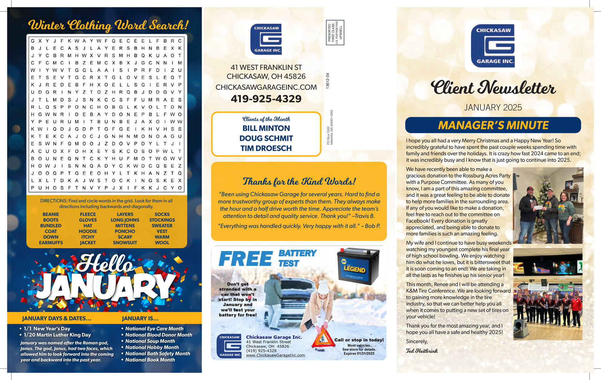 Newsletter, January 2025 | Chickasaw Garage