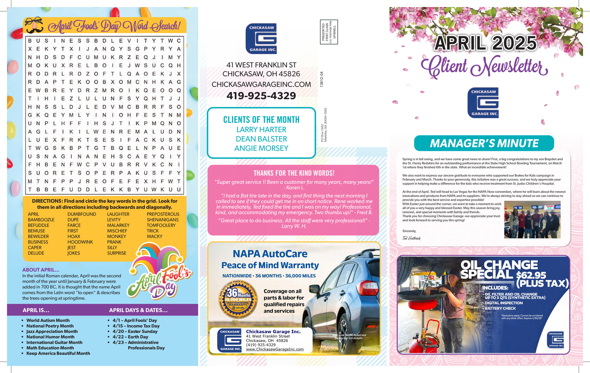 Newsletter, April 2025 | Chickasaw Garage