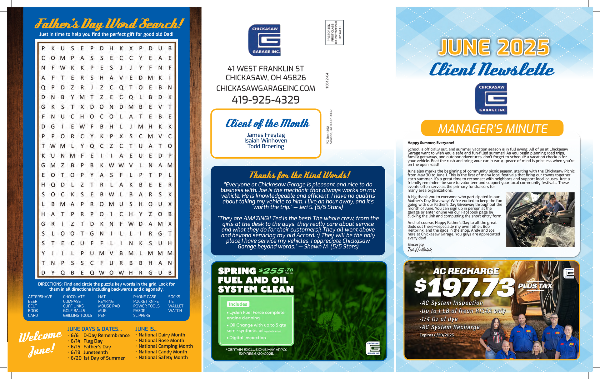 Newsletter, June  2025 | Chickasaw Garage
