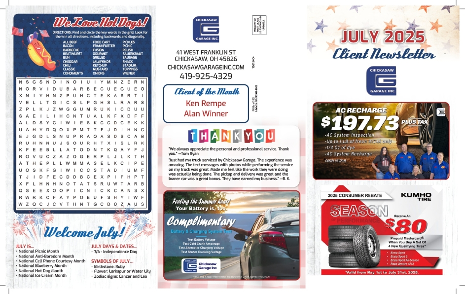 Newsletter, July 2024 | Chickasaw Garage