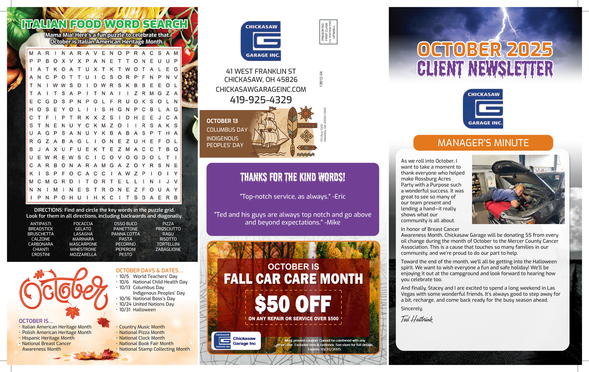 Newsletter, August 2025 | Chickasaw Garage