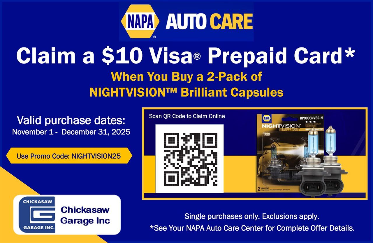 NAPA offer - $10 Visa - Repair Card | Chickasaw Garage