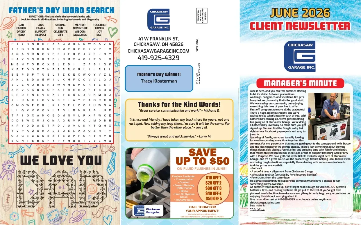 Newsletter Page 1 | Chickasaw Garage