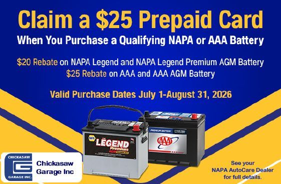 NAPA Special Claim a $25 Prepaid Card Valid Purchase Dates: July 1 - August 31, 2026