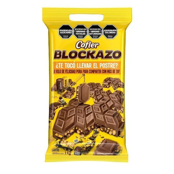 Paquete amarillo de barras de chocolate Cofler Blockazo.